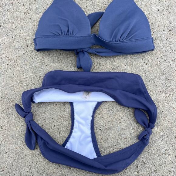 Victoria’s Secret Halter Tie Push Up Dusty Navy Blue Bikini S/M - Picture 3 of 5